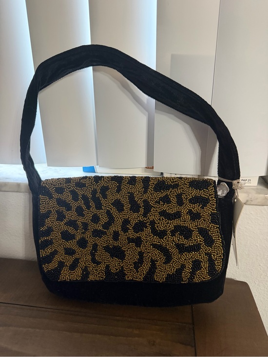 Handbags - A new day black velour leopard print beaded shoulder bag new purse